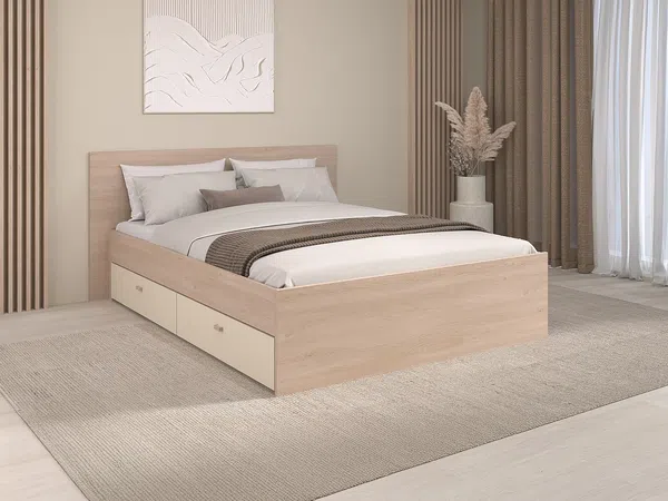 Vente-unique - VELONA Bett Holz, Platte BeigeBeige - B 243 cm x H 82,6 cm x L 164,4 cm