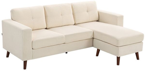 HOMCOM Ecksofa mit umkehrbarer Chaiselongue, Cord-Optik, Eckcouch 1 Teile, für kleinen Raum, Wohnzimmer, Cremeweiß Bild 2