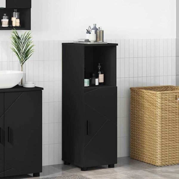 vidaXL Badezimmerschrank mit Speicher mit Tür Schwarz 30 x 35 x 95 cm 883315