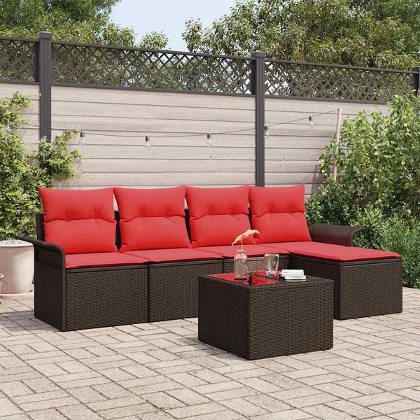 vidaXL Gartensofa-set mit Kissen 6 pcs Braun Poly-Rattan 3345334