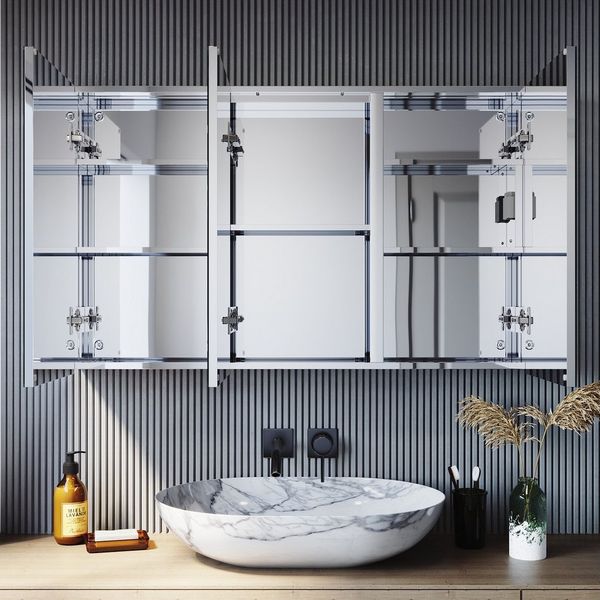 SONNI Spiegelschrank Spiegelschrank bad mit beleuchtung/Badezimmer spiegelschrank 105 cm x 65 cm, mit Touch und Steckdose, 3 türig, Anti-fog