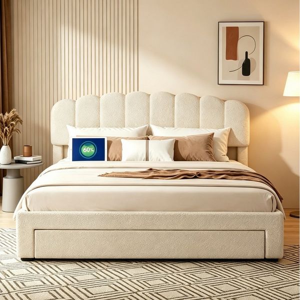 Simurq Polsterbett Bett 140x200 cm mit Stauraum Doppelbett Stauraumbett Mit Ladefunktion, Bettgestell mit Lattenrost, Schubladen und gepolstertem Kopfteil