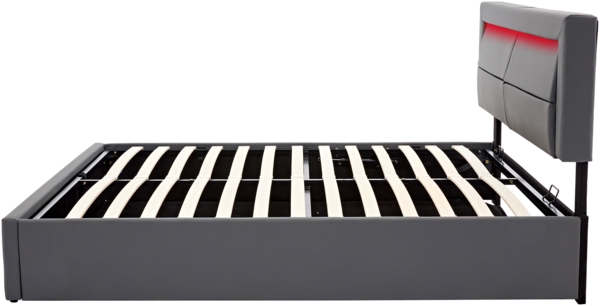Merax Polsterbett LED Doppelbett 140x200cm mit USB-Anschluss und hydraulischem Stauraum, grau Bild 8