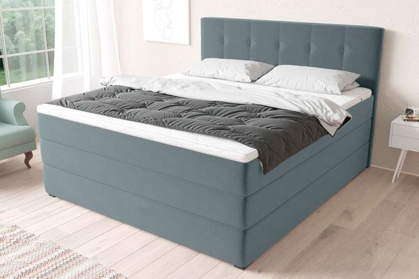 99rooms Madagaskar Boxspringbett Velours KRONOS Himmelgrau 160x200 cm Bonell-Federung