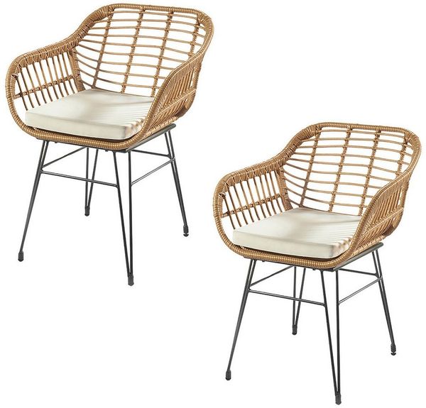 Kobolo 4-Fußstuhl Gartenstühle Stuhl Stühle RETRO inkl Kissen S/2 (Polyrattan, 2 St)