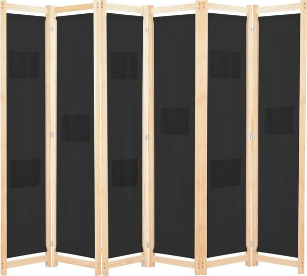 vidaXL 6-teiliger Raumteiler Schwarz 240 x 170 x 4 cm Stoff 248186