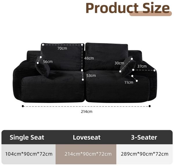 Leawin Sofa 2-Sitzer Sofa für Wohnzimmer, modulare Gestaltung & Komfort, Hochwertiger Cordstoff für weichen, langlebigen Komfort