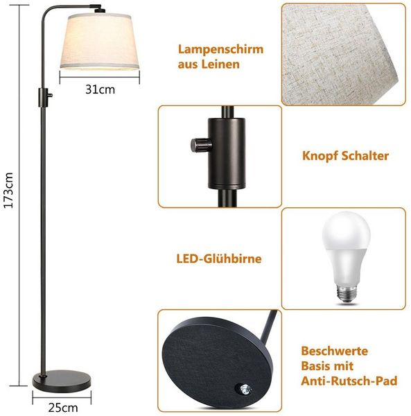 Jibenhome LED Stehlampe Moderne Wohnzimmer Stehleuchte mit Fußschalter, Leselampen mit hoher Stange