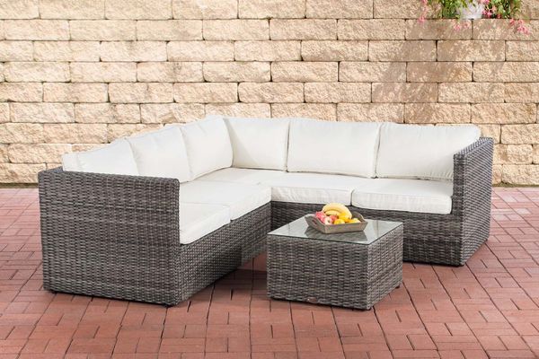CLP Ecksofa-Garnitur Liberi 5mm Ecksofa-Garnitur Polyrattan,grau-meliert cremeweiß