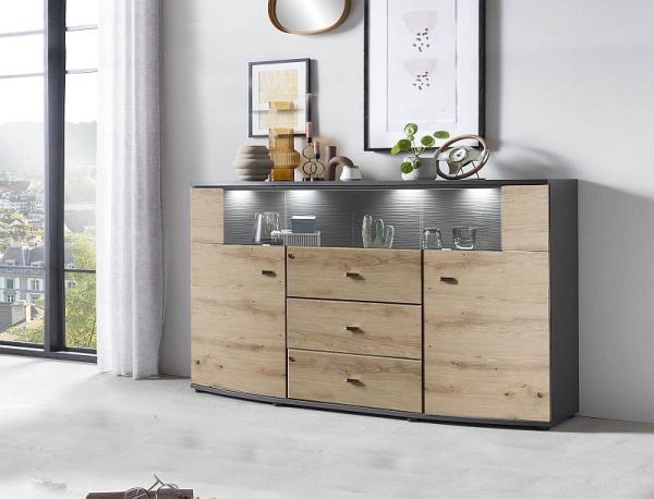 Sideboard Flori - Artisan Eiche / Anthrazit Hochglanz