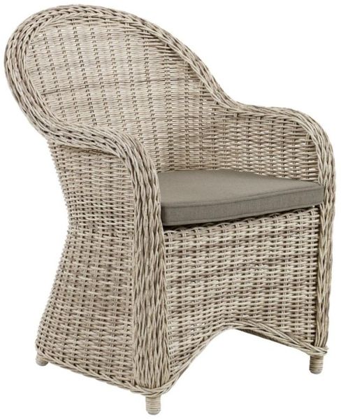 Gartenstuhl Paulina mit Kissen aus Kunst-Rattan, klassisch, Beige, gepolstert und pflegeleicht