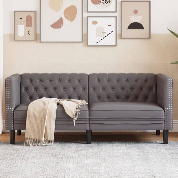 vidaXL Chesterfield-Sofa 2-Sitzer Grau Kunstleder 372662