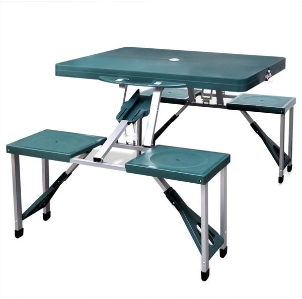 vidaXL Campingtisch mit 4 Hockern Klappbar Aluminium Extra Leicht Grün 41456