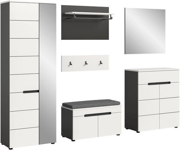 Garderoben-Set >Canu< in Basalt Grau / Weiß - 255x190x37cm (BxHxT)