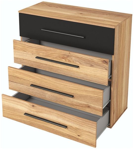 Lomadox Kommode BIRMINGHAM-83, in Eiche mit schwarz, 4 Schubladen, 91cm breit