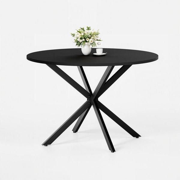 Fine Life Pro Ablagetisch Runder schwarzer Esstisch Ø120 cm mit stabilen X-Stahlbeinen