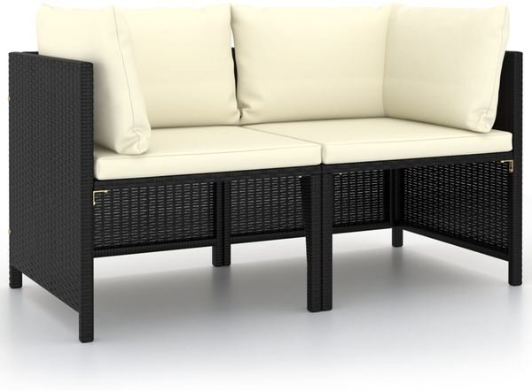 vidaXL 2-Sitzer-Gartensofa mit Kissen Schwarz Poly Rattan 313512