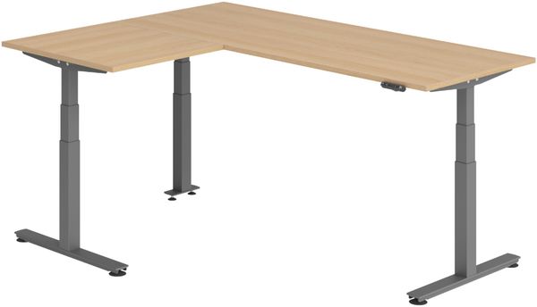 bümö Eckschreibtisch elektrisch höhenverstellbar L-Form: 200x160 cm in Eiche, Gestell graphit - Stehschreibtisch mit Memory-Steuerung, elektrischer XXL Schreibtisch für die Ecke, XDSMW-2008-E-G