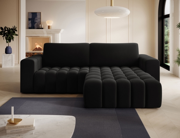 Eltap 'Bonett' Ecksofa mit Schlaffunktion, 92 x 175 x 250 cm, Schwarz, Rechts