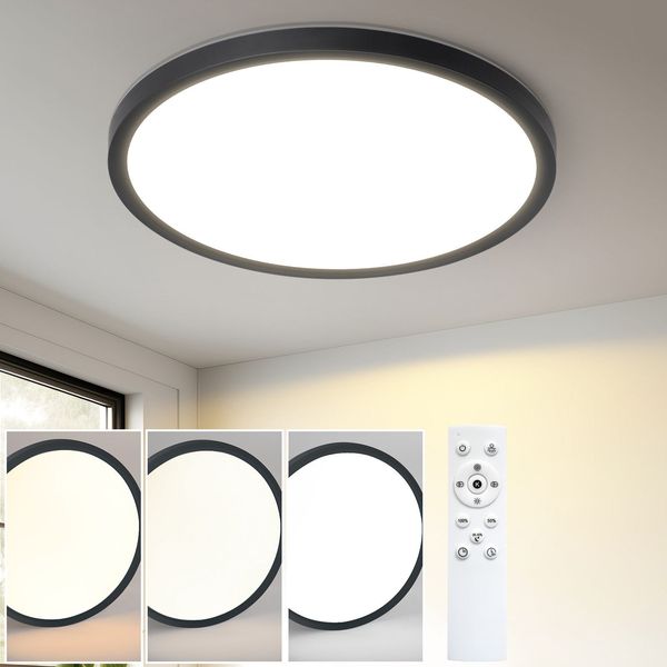 ZMH Deckenlampe LED Deckenleuchte Flach - Schlafzimmerlampe 18CM Badezimmerlampe 15W Küchenlampe Schlafzimmer Schwarz Deckenbeleuchtung Flurlampe Decke Badlampe 3000K-6500K für Küche Flur