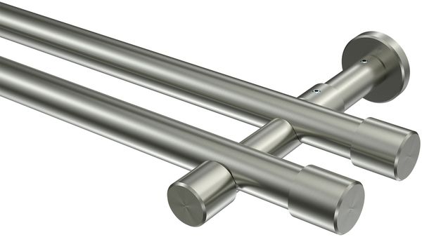 Gardinenstangen-Set Prestige Santo 600 cm (geteilt in 3 x 200 cm), 2-läufig (ohne Ringe), 20 mm Ø Edelstahl-Optik