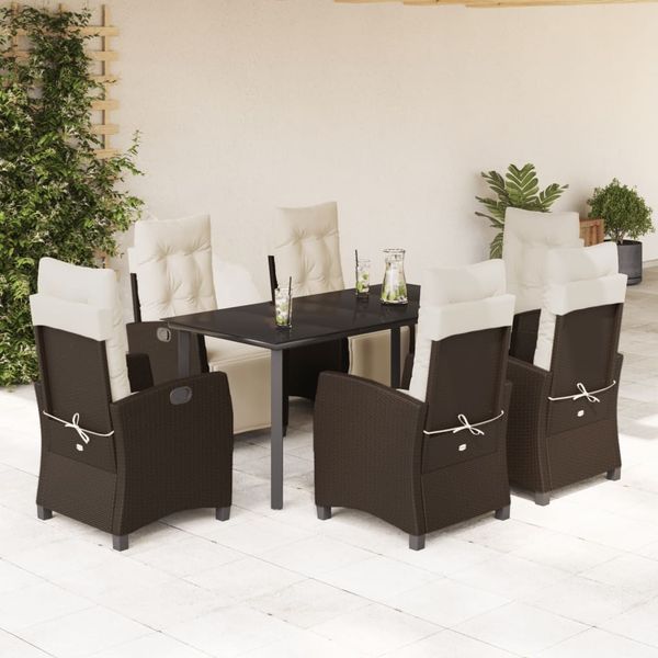 vidaXL 7-tlg. Garten-Essgruppe mit Kissen Braun Poly Rattan 3212985