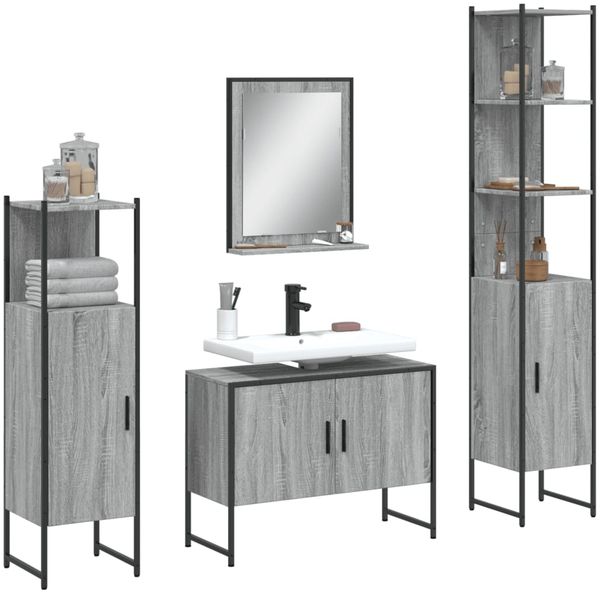 vidaXL 4-tlg. Badmöbel-Set Grau Sonoma Holzwerkstoff 3214362