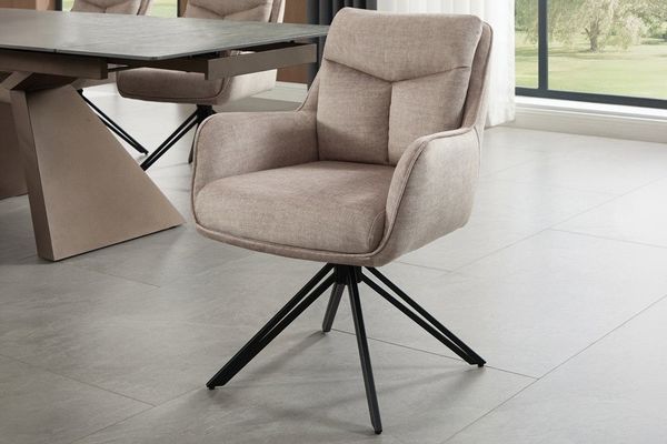riess-ambiente 4-Fußstuhl PROMETHEUS beige - Samt, Vogue Velours, Metall, Taschenfederkern (Einzelartikel, 1 St), mit 180° Drehfunktion und Autoreturn – ideal für elegante Esszimmer