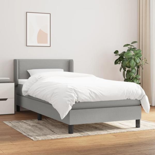 vidaXL Boxspringbett mit Matratze Hellgrau 90x190 cm Stoff