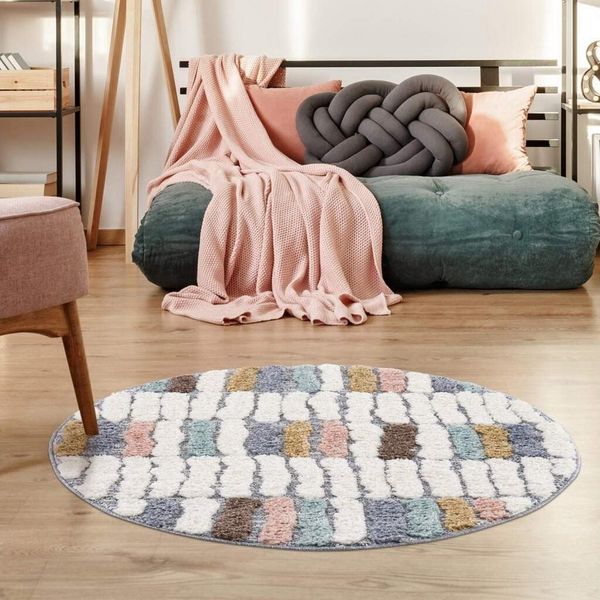 Carpet City Hochflor-Teppich Focus 3032, rund, Höhe: 20 mm, Boho-Teppich, Hochtief-Muster/ 3D-Effekt, für Wohnzimmer, Schlafzimmer