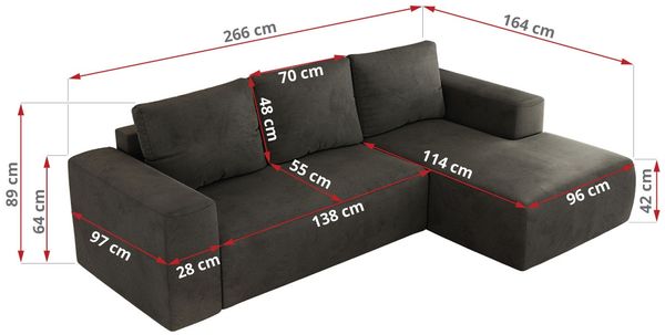Ecksofa mit Schlaffunktion, Bettkasten und losen Kissen für das Wohnzimmer - TRENTINO - Dunkelgrau Velvet - links Bild 7