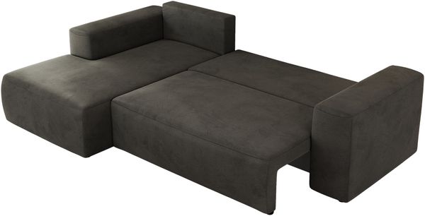 Ecksofa mit Schlaffunktion, Bettkasten und losen Kissen für das Wohnzimmer - TRENTINO - Dunkelgrau Velvet - links Bild 5