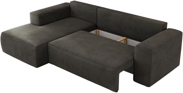 Ecksofa mit Schlaffunktion, Bettkasten und losen Kissen für das Wohnzimmer - TRENTINO - Dunkelgrau Velvet - links Bild 6