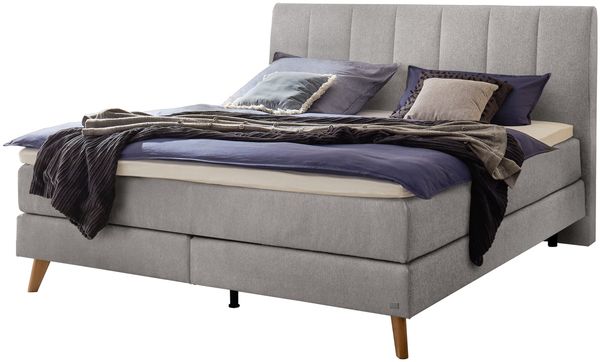 Fernanda Boxspringbett grau Eiche MassivholzPolyester/Polyamid/Viskose 214cm x 203cm x 115cm