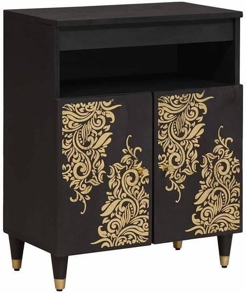 vidaXL Sideboard mit Regal Schwarz 60 x 33 x 75 cm Massivholz Mango 4018833