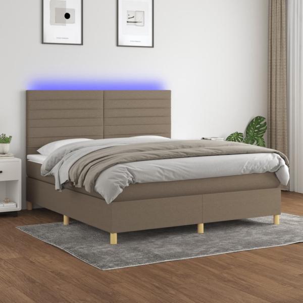 vidaXL Boxspringbett mit Matratze & LED Taupe 180x200 cm Stoff 3135537