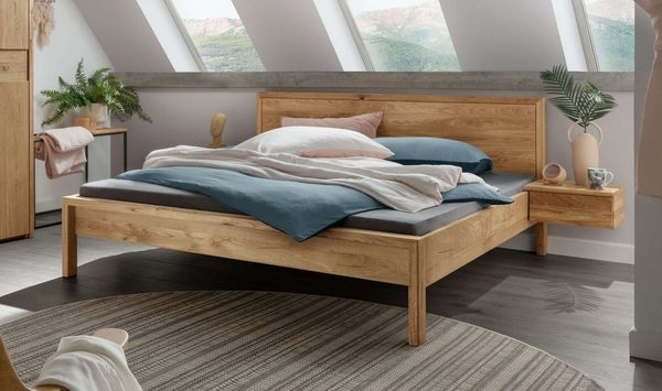 Home affaire Schlafzimmer-Set Huven Schlafzimmer, (3-tlg), Massivholzbett aus Eiche mit 2 Nachttische, FSC®-zertifiziert, stabil
