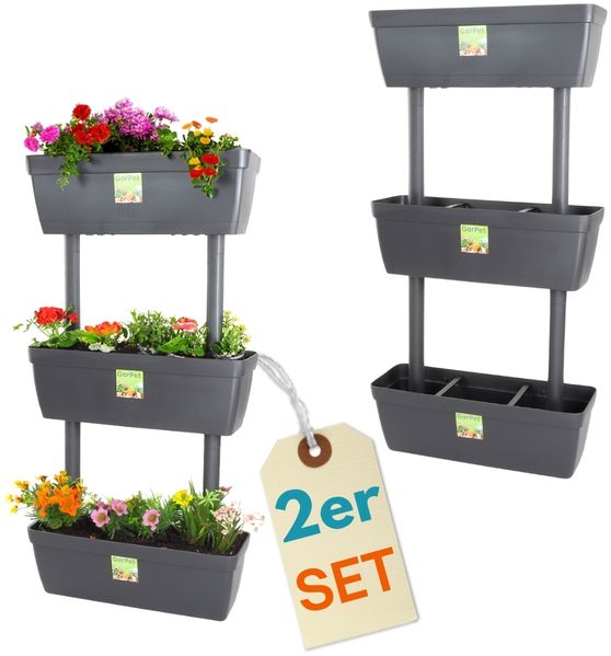 2er Set 3 Pflanzkübel mit Sichtschutz Pflanzkübel 100cm hoch Raumteiler hoher Blumentopf Sichtschutz Pflanzgefäß Pflanztopf Balkon Terrasse