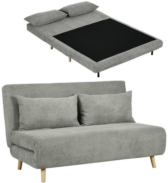 HOMCOM Schlafsofa Doppelschlafsofa mit 3-fach verstellbarer Rückenlehne und 2 Kissen, Polstersofa 1 Teile, für Wohnzimmer, Schlafzimmer, Hellgrau