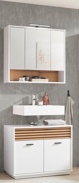 Badezimmer-Set >Liguria< (2-tlg.) in Weiß / Evoke Eiche Dekor - 80x191x40 (BxHxT)