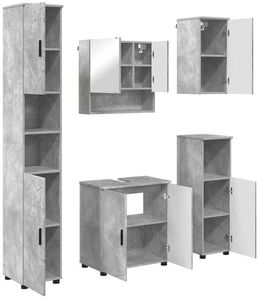 vidaXL Badezimmermöbel-Set 5 pcs Beton Grau Holzwerkstoff & Metall 3392986