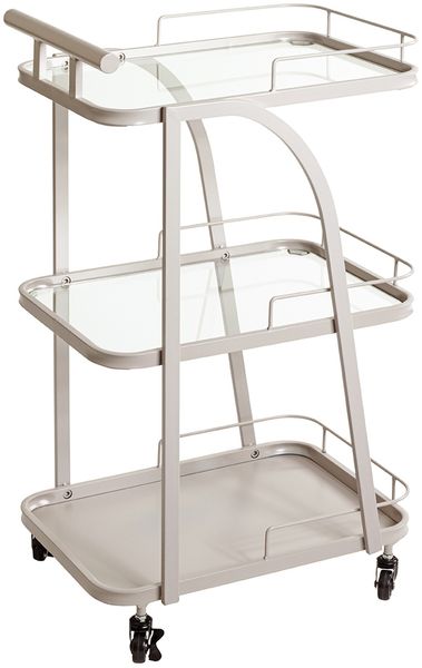 Servierwagen >55189< mit 3 Ablagen,Glas und Kaschmirgrau - 35x79x45 (BxHxT)