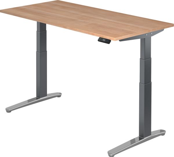 bümö elektrisch höhenverstellbarer Schreibtisch 160x80 cm mit Memory-Steuerung - Design Schreibtisch höhenverstellbar elektrisch, elektrischer Schreibtisch Nussbaum, Gestell graphit/alu, XBHM16-N-GC