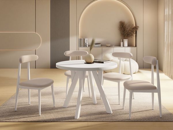 WFL GROUP Esstisch Avero White ausziehbar rund modern mit Holzbeinen (MADE IN EU, vier Größen – 80/90/100/100 cm, ausziehbar auf 160/190/140/200 cm), platzsparender Tisch für kleine Küche, Esszimmer oder Wohnzimmer