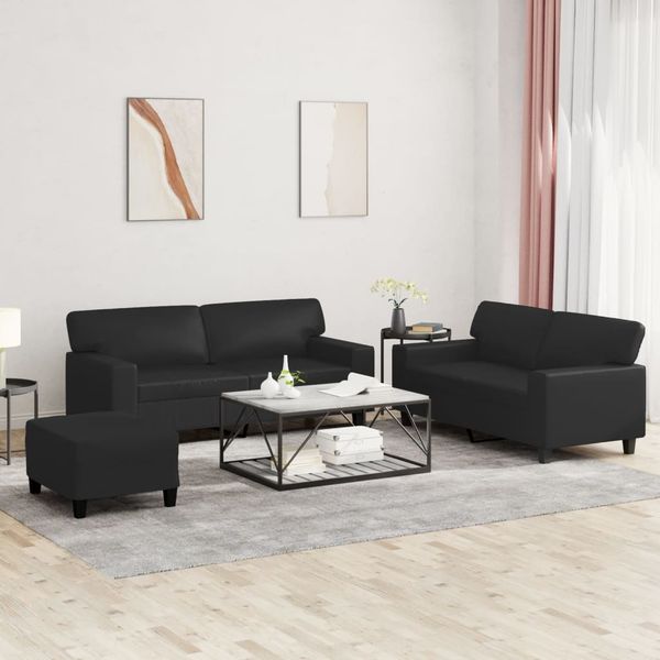 vidaXL 3-tlg. Sofagarnitur Schwarz Kunstleder 3201919