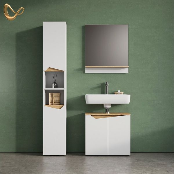 Livinity® Badmöbel-Set Timavo, Weiß/Artisan-Eiche, 2 Teile, (2-St)