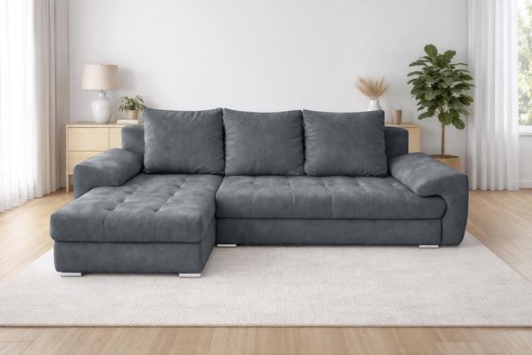 AX LIVING Manisa Wohnzimmer Couch L dunkelgraue Eckcouch L