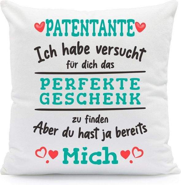 GRAVURZEILE Zierkissen mit Spruch - Das Perfekte Geschenk - Für Familie & Freunde -, starke Farben ohne verblassen - Patentante - mit Füllung