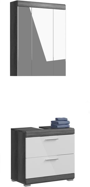 Badezimmer-Set >Sandusky< in rauchsilber/weiß hochglanz - 60x191x34cm (BxHxT)