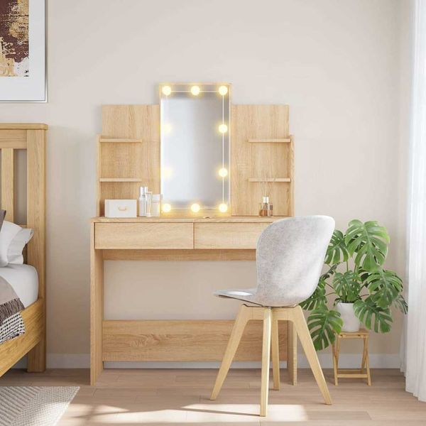Schminktisch, Kosmetiktisch mit LED-Leuchten Sonoma-Eiche 96x40x142 cm
